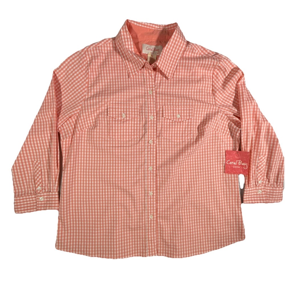 Coral Bay Woman's PM Long Sleeve Plaid Peach Shirt, NWT